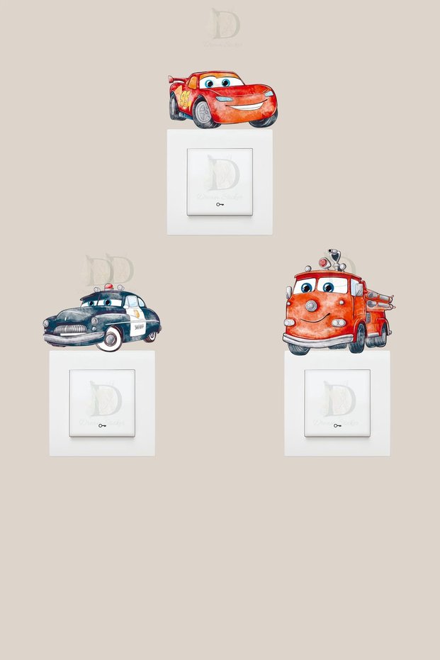 Cars Pastel Color 3-Piece Socket Sticker Set