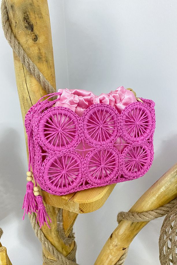 Pembe Saten Astarlı Hasır Çanta - 3