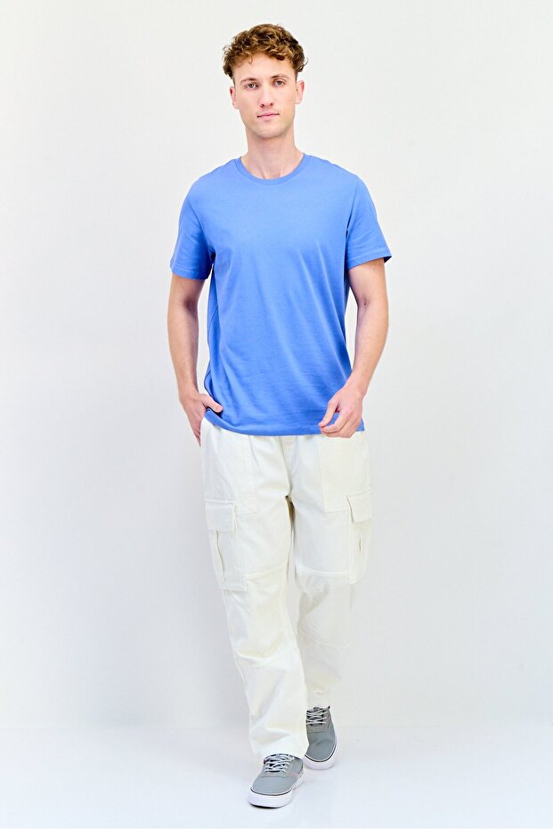 بنطلون كارغو سادة بقصّة عادية للرجال، أبيض فاتح - 4