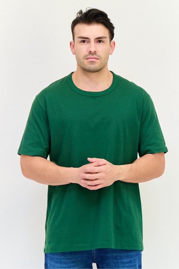 Men Crew Neck Short Sleeves Plain T-Shirt, Green