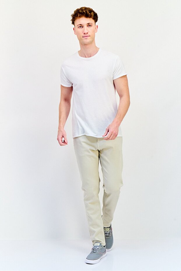 Men Slim Fit Solid Stretchable Solid Jeans, Beige - 4