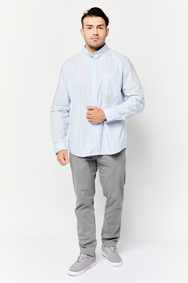 Men Regular Fit Solid Long Sleeves Casual Shirt, Light Blue - 2
