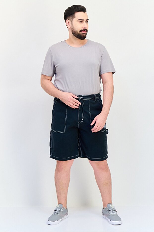 شورت كارجو رجالي من قماش الدنيم الصلب بقصّة عادية، أخضر غامق - 4