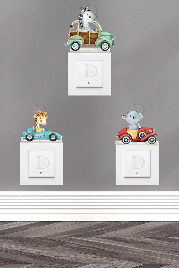 Car Ride of Cute Animals Set of 3 Socket Stickers
