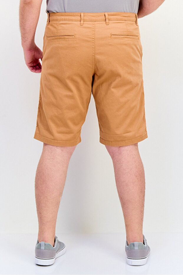 Men Plain Basic Shorts, Brown - 3