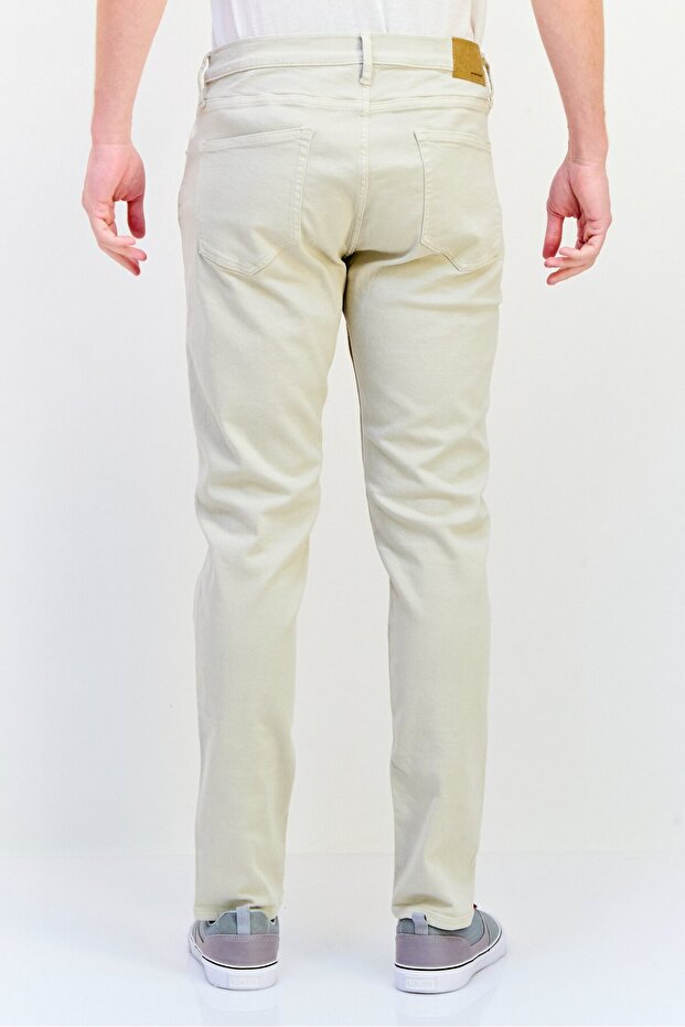 Men Slim Fit Solid Stretchable Solid Jeans, Beige - 3