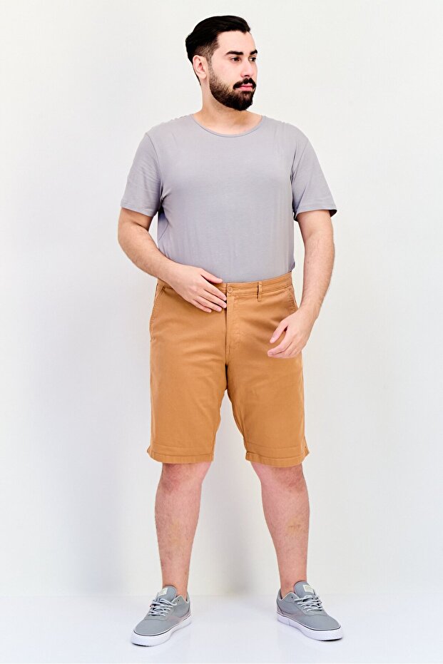 Men Plain Basic Shorts, Brown - 4