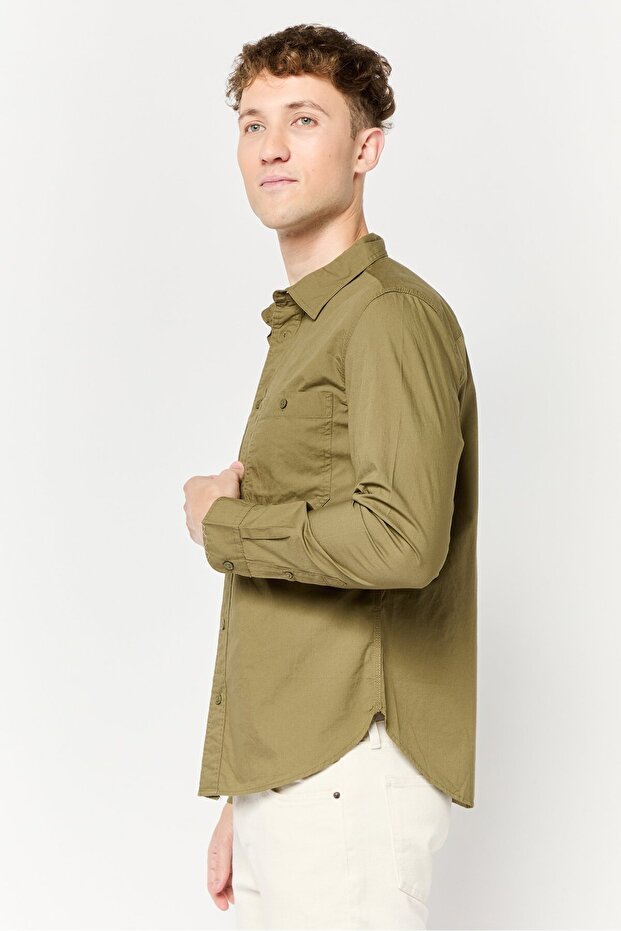 Men Regular Fit Solid Long Sleeves Casual Shirt, Khaki - 3