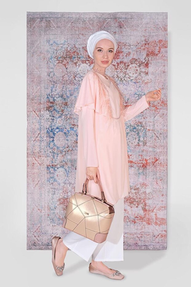 TÜY VE İNCİ DETAYLI TUNİK 40536 - 2