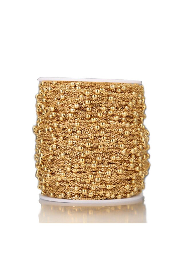Gold Plated Chain 2 Meters with Stainless Ball Detail for Jewelry Making – Beads