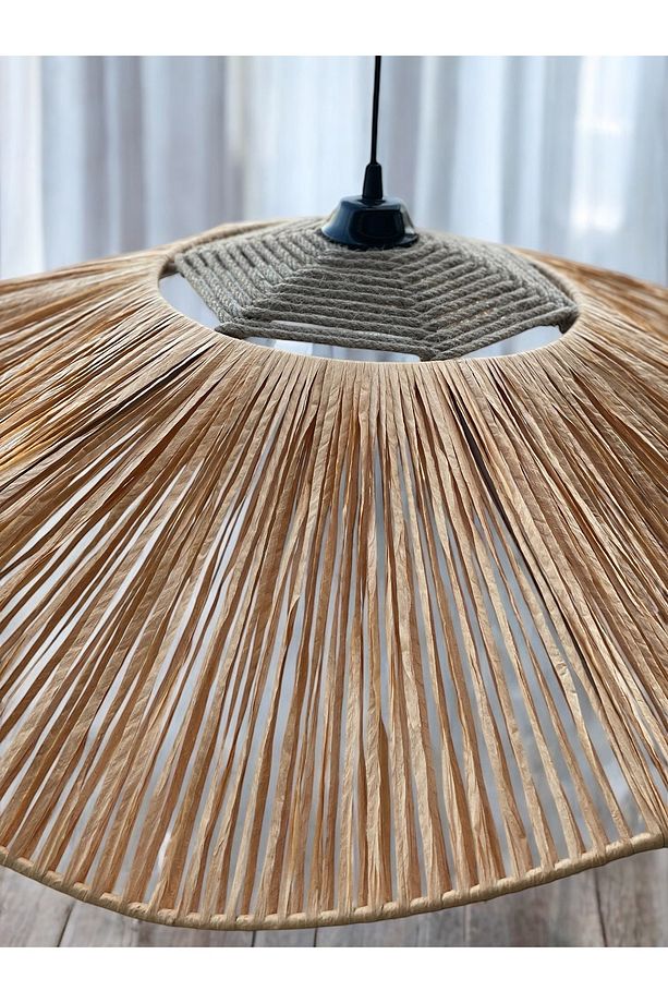 Çiçek Hasır Avize 65x65 Bohem Avize Jüt Avize Oda Mutfak Salon Avize Restoran Kafe Avize - 4