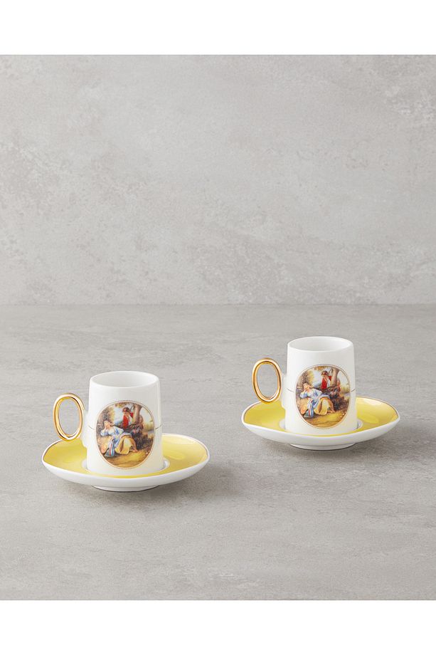 Selene Porselen 4 Parça 2 Kişilik Kahve Fincan Takımı 80 ml Sarı - 1