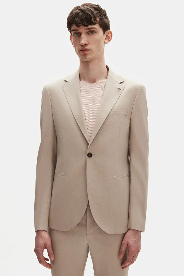 Slim Fit Bej Takim Elbise - 1