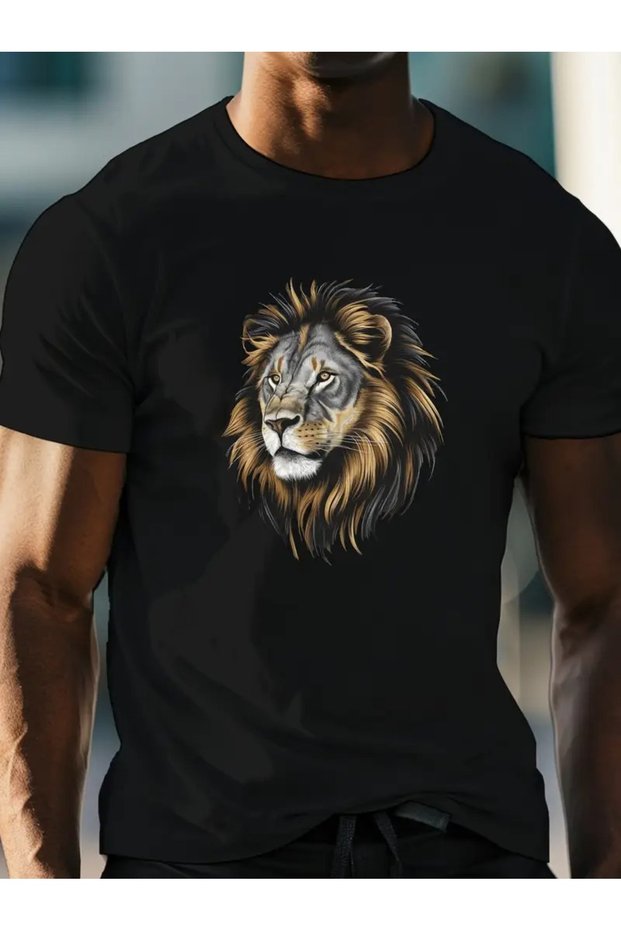 Men's Lion Printed T-Shirt Oversize Loose Boyfirend