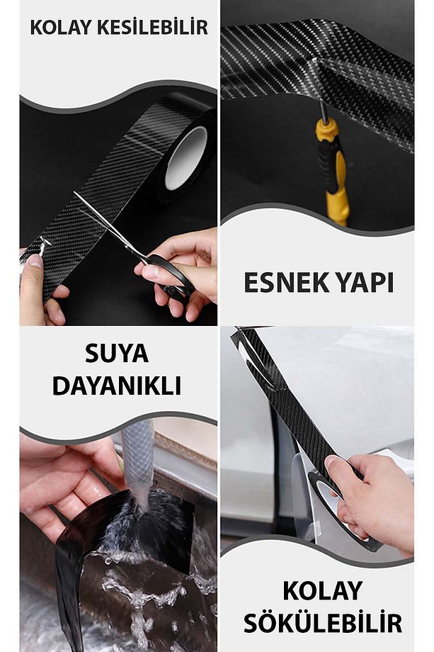 3 CM x3 METRE 6d Siyah Karbon Şerit Folyo Araç Kapı Direk Kaplama Folyosu - Ragle Hediye - 3