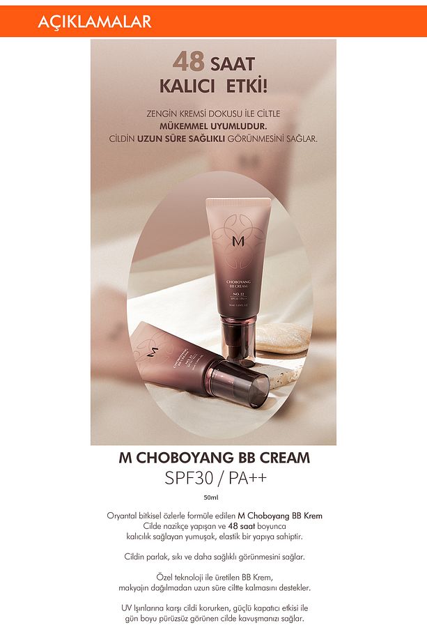 Yoğun Kapatıcılık Sağlayan Bitkisel İçerikli BB Krem M Choboyang BB Cream SPF30/PA++ No.22 - 2