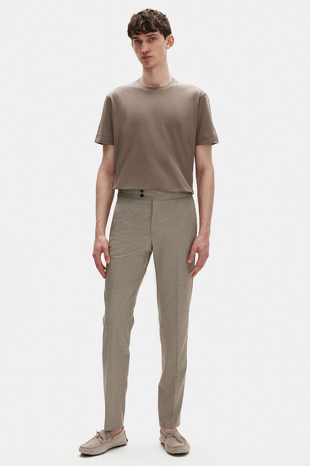 Slim Fit Bej Mikro Desen Kumaş Pantolon - 4