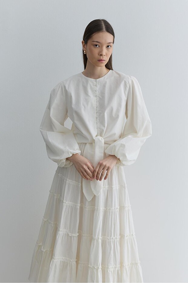 Brit Düğmeli Üst Beyaz - 1