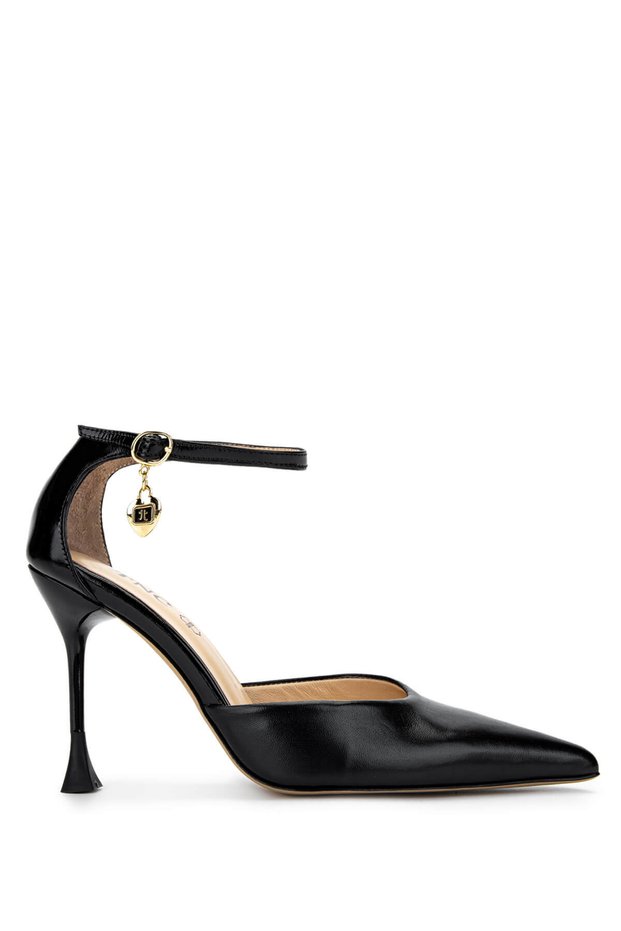 Women's Genuine Leather Black Heeled Shoes