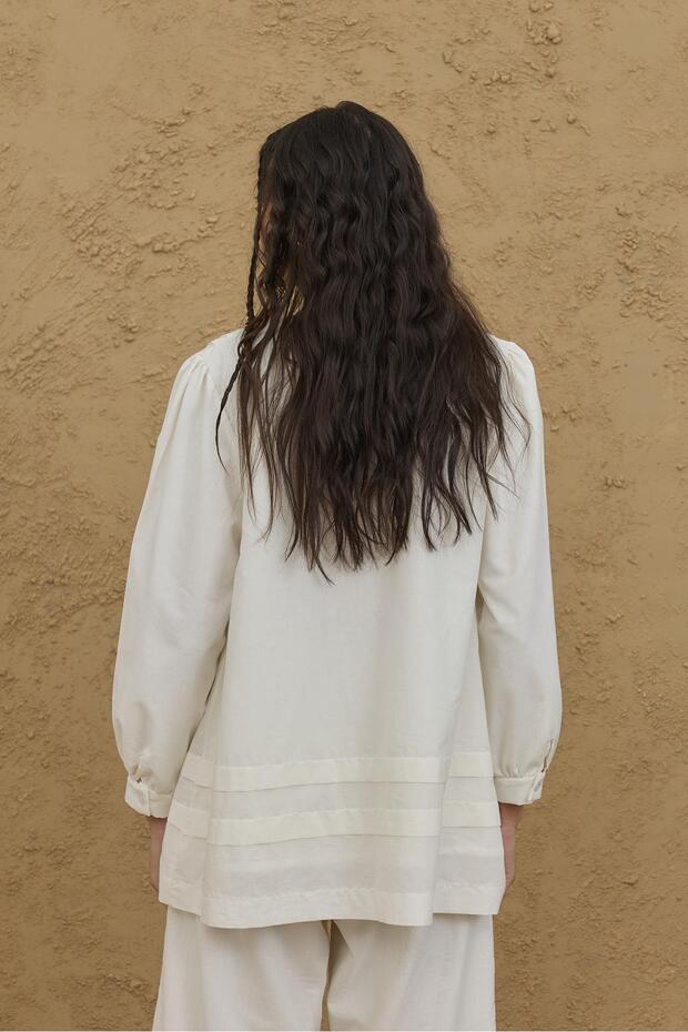 Nervürlü Gömlek Ekru - 5