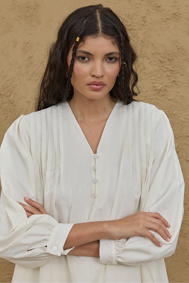 Nervürlü Gömlek Ekru - 3