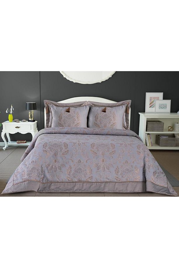 Viona Çift Kişilik Yatak Örtüsü Takımı 260x260cm Çeyizlik Jakarlı Yatakörtüsü Polyester Elyaf Dolgu - 3