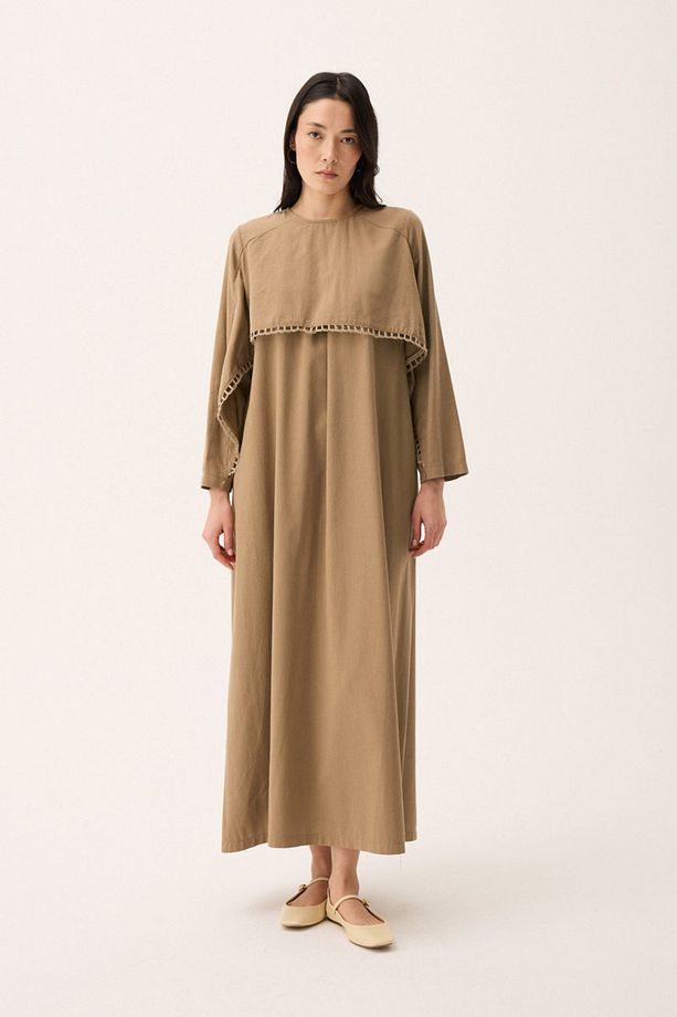 Hasır Biyeli Elbise Camel - 3