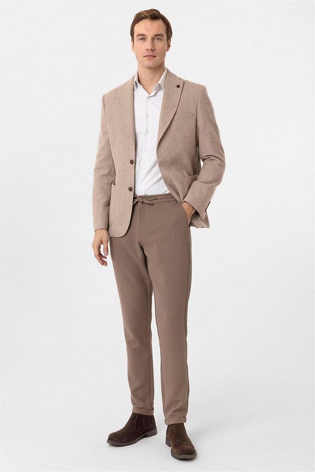 Bej Slim Fit Sivri Yaka 6 Drop Ceket - 4