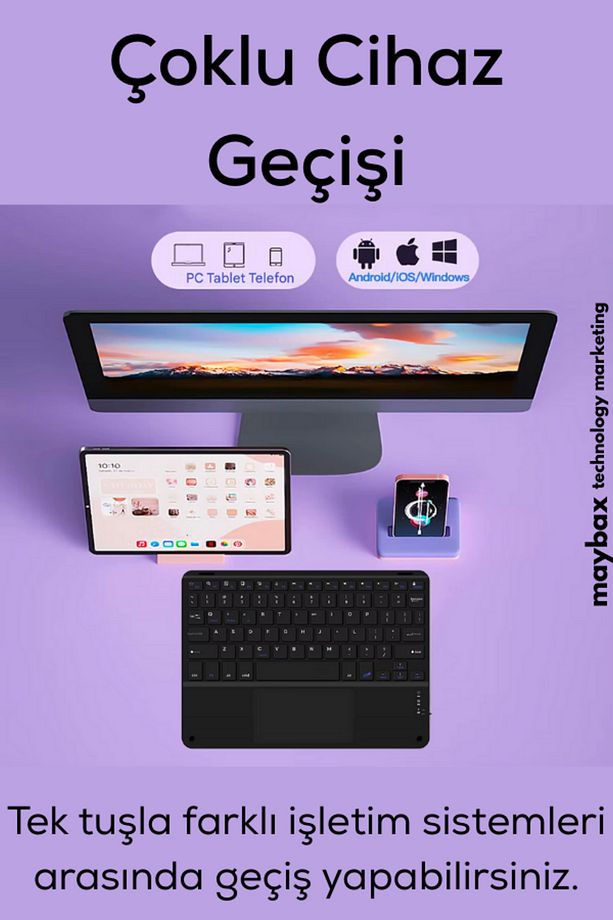 Tüm Cihazlara Uyumlu Akıllı Taşınabilir Şarjlı Kablosuz Bluetooth & Wireless Klavye Touchpad (Mouse) - 3