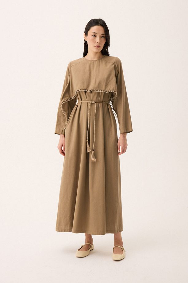 Hasır Biyeli Elbise Camel - 2