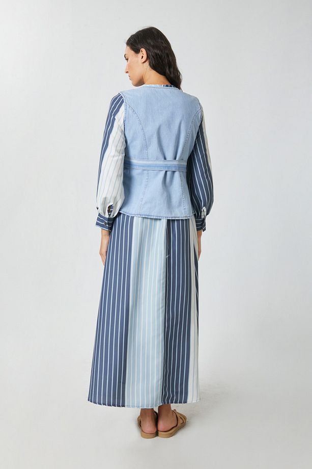 Denim Yelekli Elbise Takım Bebe Mavisi - 4