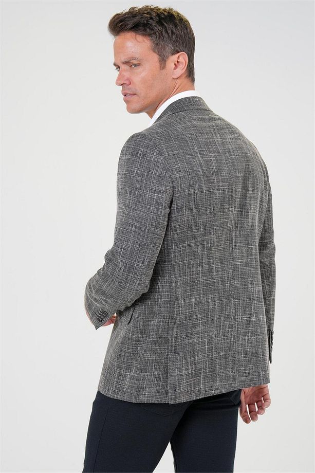 Siyah Regular Fit Desenli Mono Yaka 4 Drop Ceket - 5