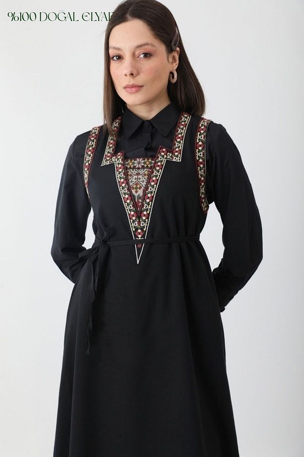Hazal Etnik Nakışlı Jile Siyah - 1