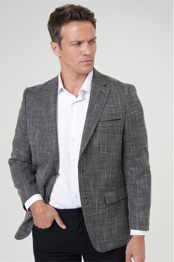 Siyah Regular Fit Desenli Mono Yaka 4 Drop Ceket - 1
