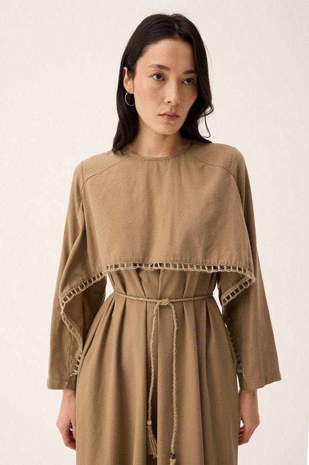 Hasır Biyeli Elbise Camel - 7