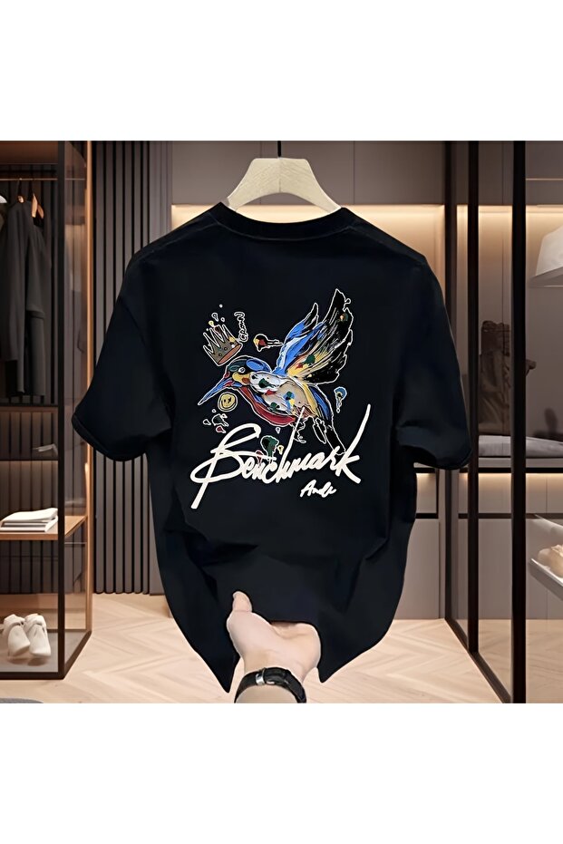 Benchmark Andi Designed Artistic Bird Printed Oversize Men's T-Shirt