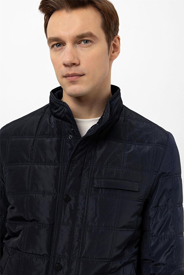 Lacivert Regular Kapitone Hakim Yaka Mont - 6