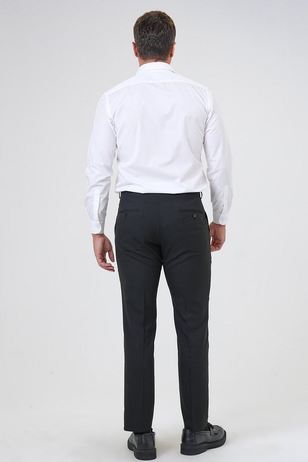 Siyah Regular Desenli Kumaş Pantolon - 3