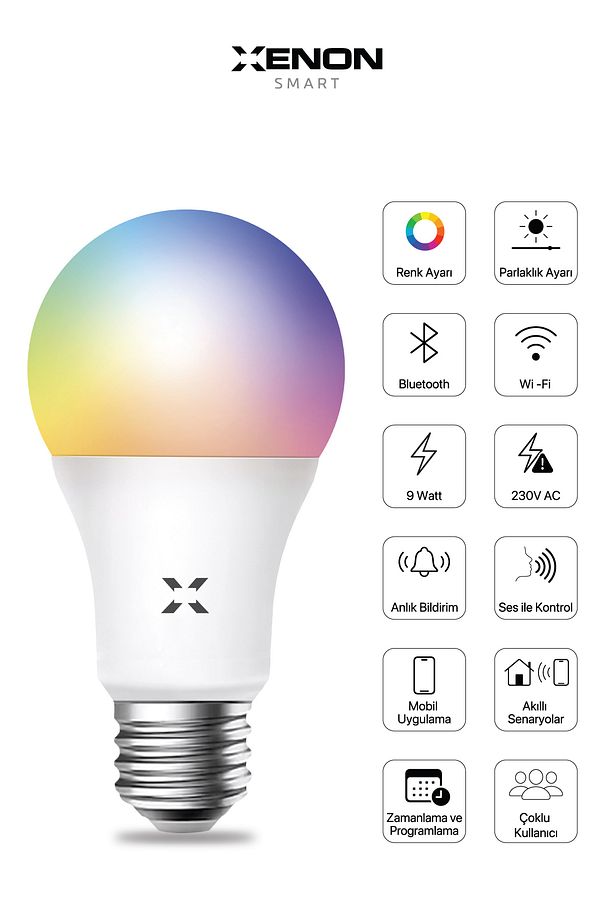 Akıllı Rgb Led Ampul 9w App Kontrol Sesli Komut Wi-fi Zamanlayıcılı Aydınlatma Seti 3 Adet X7021 - 8