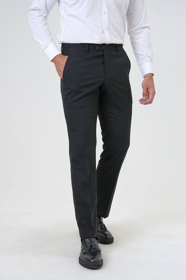 Siyah Regular Desenli Kumaş Pantolon - 2