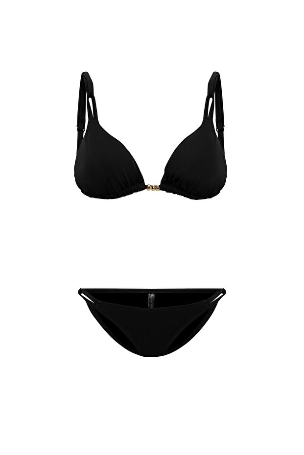 Aquaviva Women's Black Izabella Triangle Bikini Set with Gold Accessories