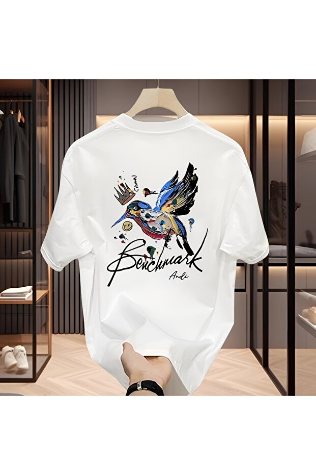 Benchmark Andi Designed Artistic Bird Printed Oversize Men's T-Shirt