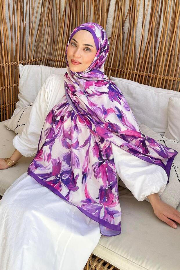 Flower Pattern Soft Shawl Lavender - 2