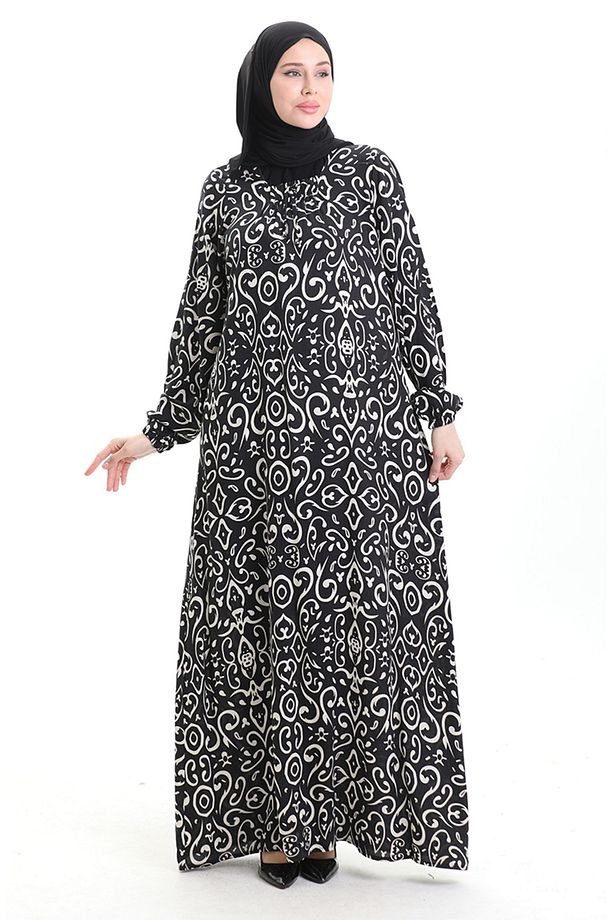 Viskon Kare Yaka Elbise 994585B-01 Siyah - 3