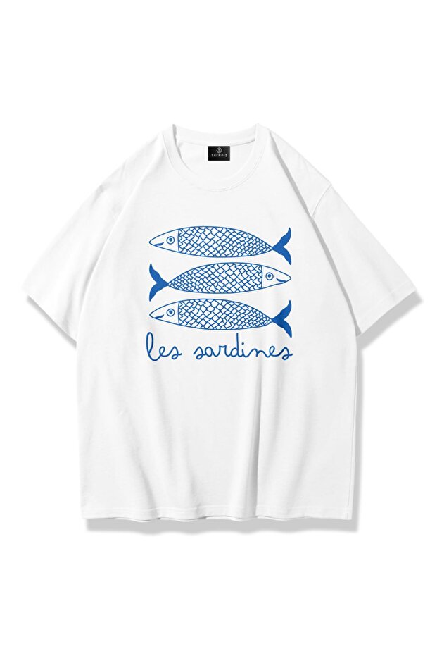 تيشيرت Les Sardines للجنسين باللون الأبيض