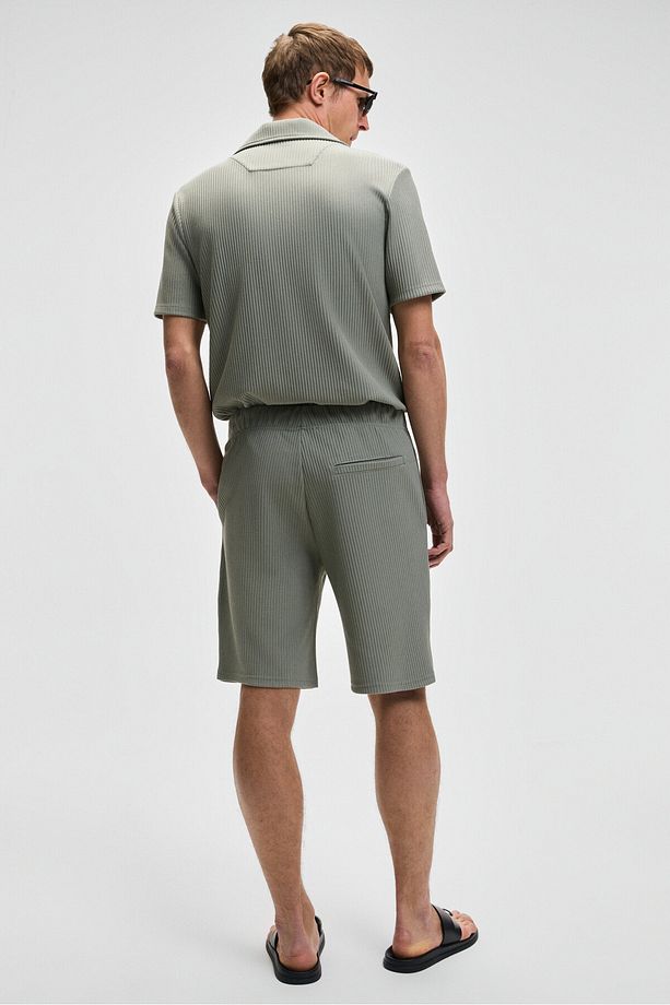 MALYES Erkek Beli Lastikli Kordonlu Yanda Çift Arkada Tek Cepli Relaxed Fit Haki Şort & Bermuda - 7