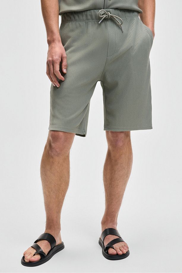 MALYES Erkek Beli Lastikli Kordonlu Yanda Çift Arkada Tek Cepli Relaxed Fit Haki Şort & Bermuda - 2