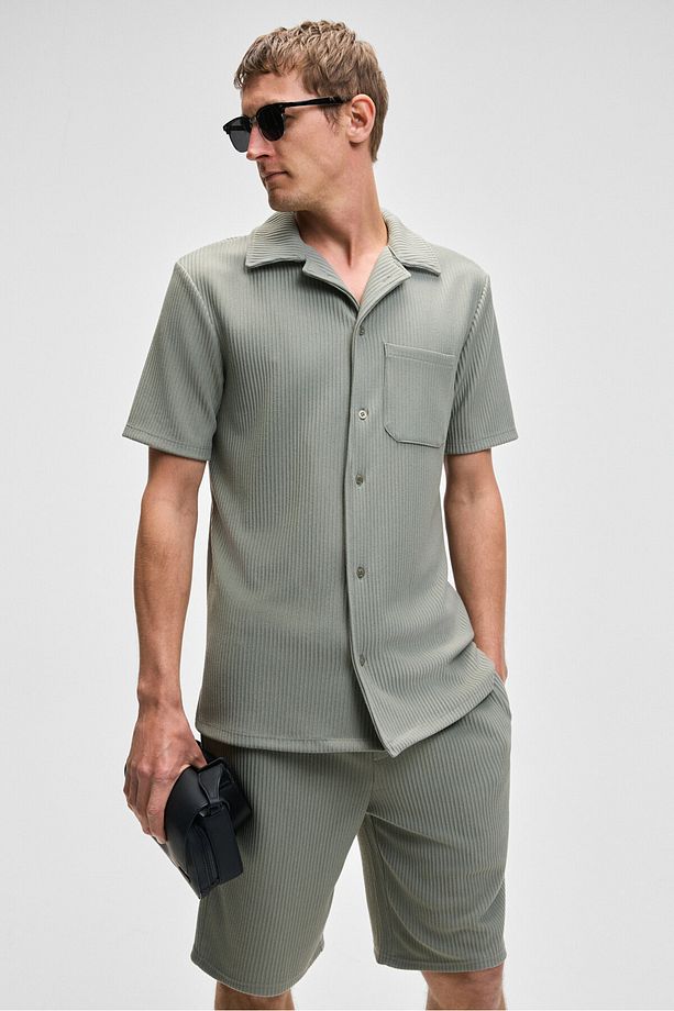 MALYES Erkek Beli Lastikli Kordonlu Yanda Çift Arkada Tek Cepli Relaxed Fit Haki Şort & Bermuda - 6