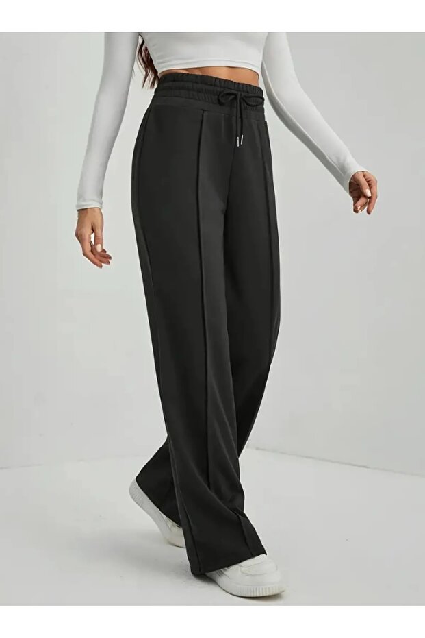 Women's Black Fishbone Chafing Loose Sweatpants
