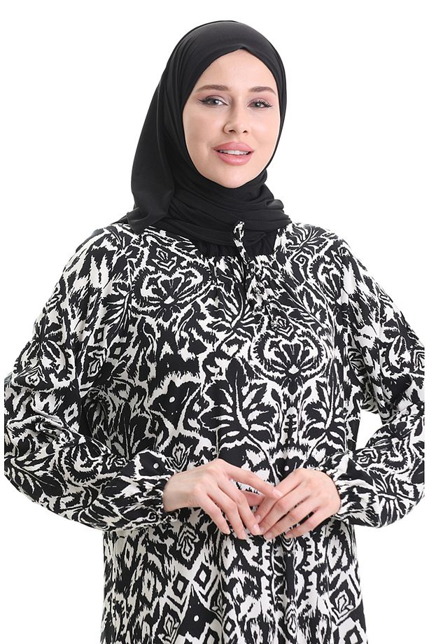 Viskon Kare Yaka Elbise 994585C-01 Siyah - 4